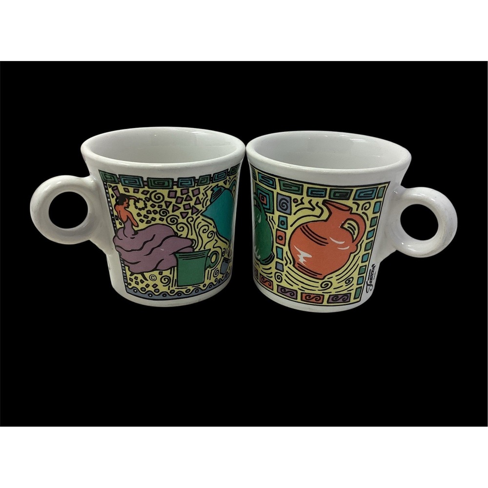 Fiestaware (1) Each Dancing Lady/Carafes Ring Handled Mugs HOMER LAUGHLIN